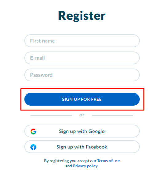 sign up for free button